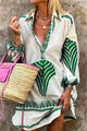 Women's Printed Shirt Midi Dress, Collared, Long Sleeves