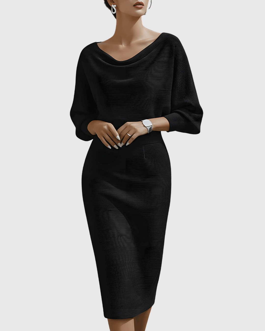 Idony | Women's Midi Dress, Cowl Neck, Batwing Sleeves