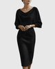 Idony | Women's Midi Dress, Cowl Neck, Batwing Sleeves