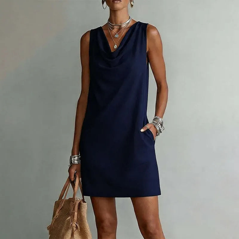 Briony | Women's Mini Dress, Round Neck, Short Sleeves, Pockets