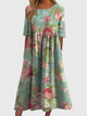Gisela | Women's Embroidered Relaxed Midi Dress, Round Neck, Short Sleeves