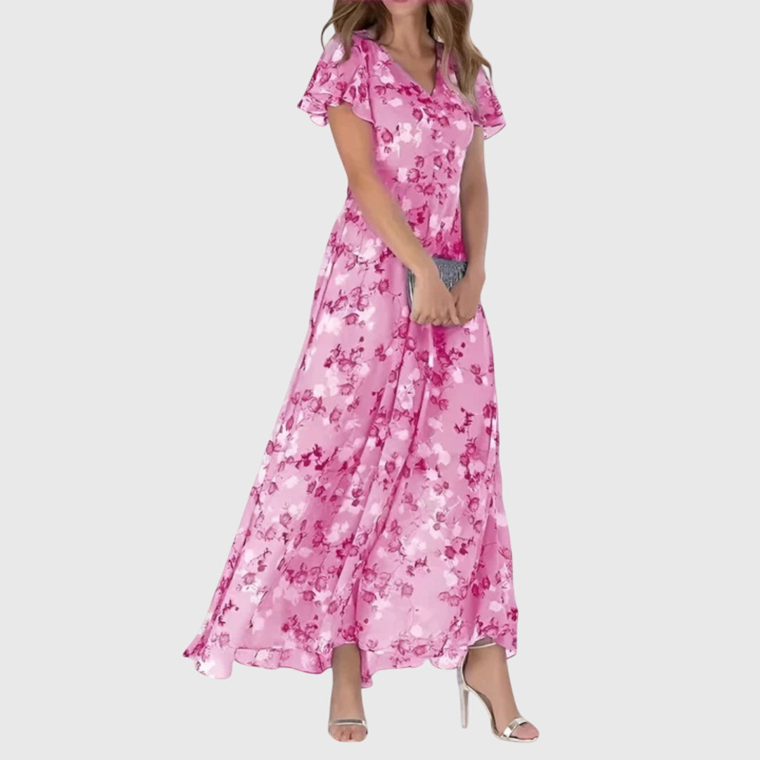 Clemence | Women's Tailored Midi Dress, Round Neck, Short Sleeves