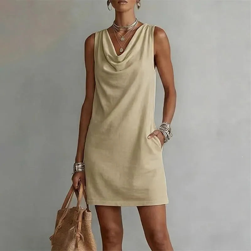 Briony | Women's Mini Dress, Round Neck, Short Sleeves, Pockets