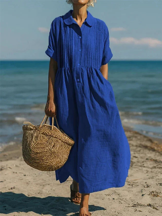 Katriona | Women's Shirt Midi Dress, Collared, Short Sleeves