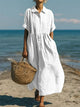 Katriona | Women's Buttoned Shirt Midi Dress, Collared, Short Sleeves
