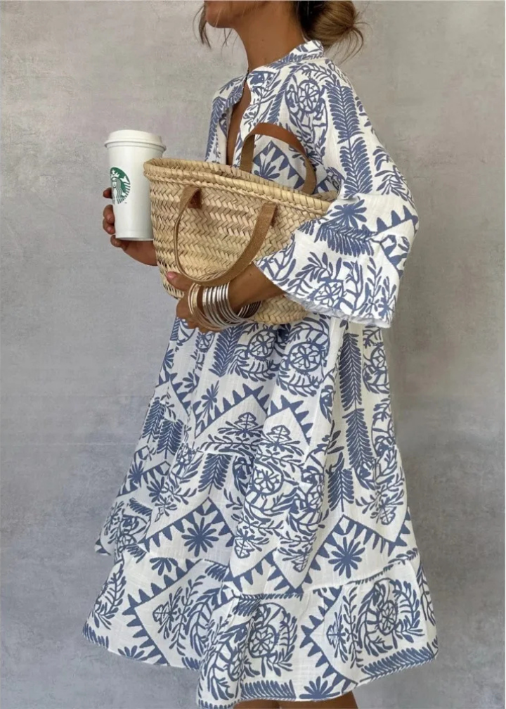Fortunata printed shirt midi dress, collared, long sleeves