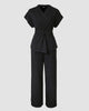 Viviane | Women's Two-Piece Trouser Set, V-Neck, Twist Front, High Waist
