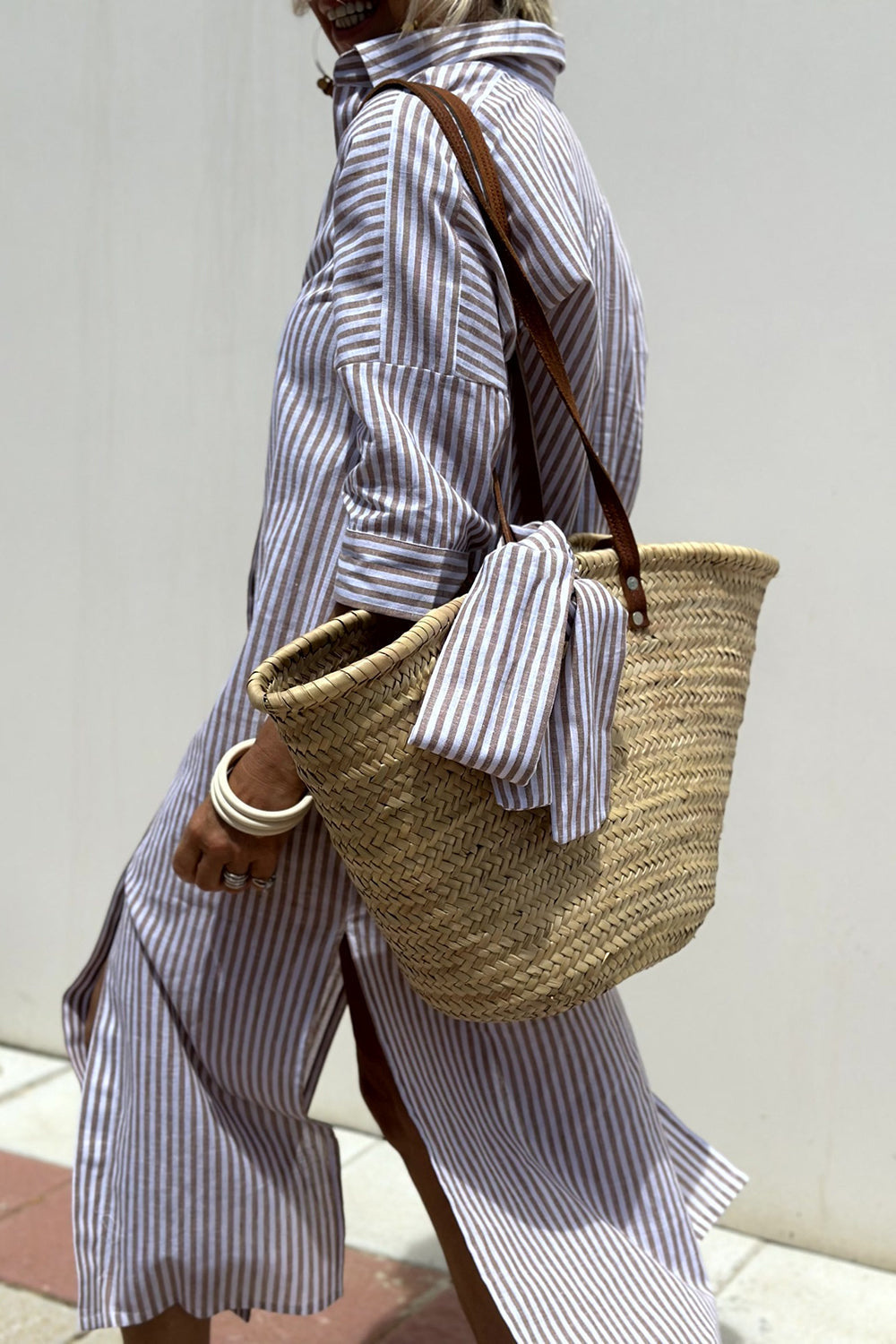 Florence | Women's Striped Shirt Midi Dress, Collared, Short Sleeves