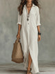 Oceane | Women's Side-Slit Shirt Maxi Dress, Collared, Short Sleeves