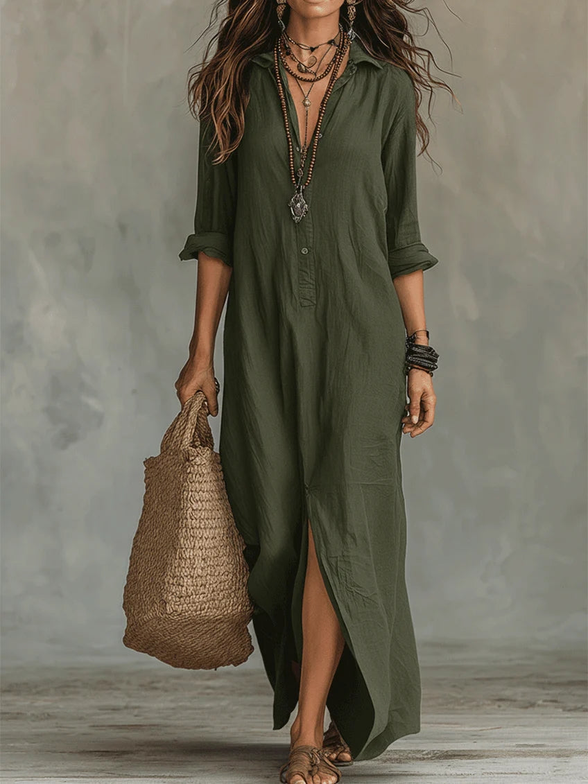 Oceane | Women's Shirt Maxi Dress, Collared, Short Sleeves