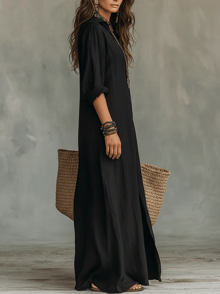 Oceane | Women's Shirt Maxi Dress, Collared, Short Sleeves
