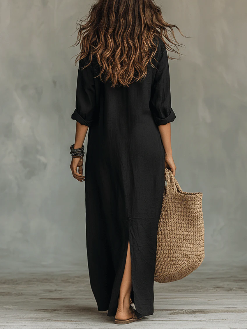 Oceane | Women's Shirt Maxi Dress, Collared, Short Sleeves