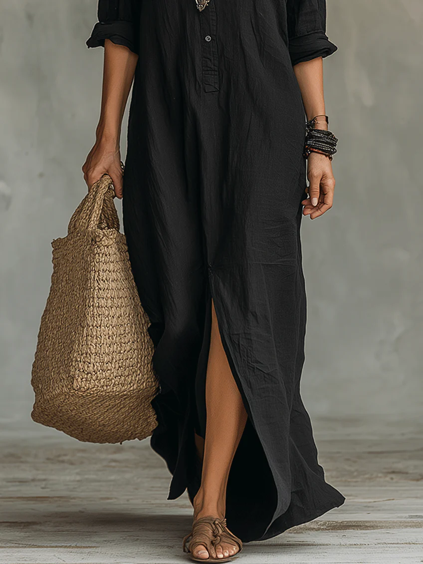 Oceane | Women's Shirt Maxi Dress, Collared, Short Sleeves