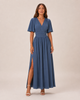 Women's A-Line Maxi Dress, V-Neck, Flutter Sleeves