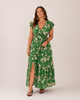 Women's Floral A-Line Maxi Dress, V-Neck, Short Sleeves