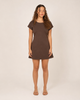 Women's T-Shirt Mini Dress, Round Neck, Rolled Sleeves