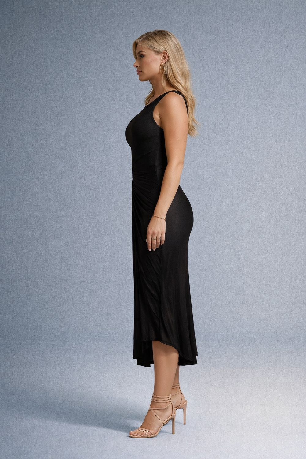 Women's One-Shoulder Maxi Dress, Side Cut-Out, Pleated Skirt