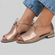 Lilliana | Women's T-Bar Flat Sandals, Buckle Strap, Metallic Finish
