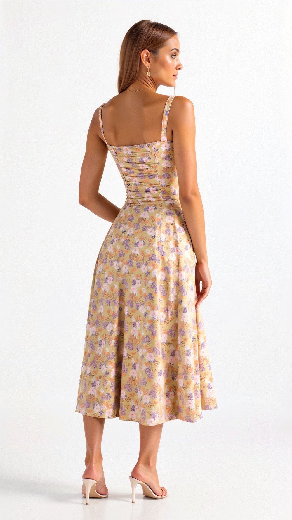 Petronella | Women's Floral Midi Dress, Sweetheart Neck, Short Sleeves