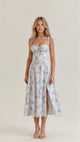Petronella | Women's Floral Midi Dress, Sweetheart Neck, Short Sleeves