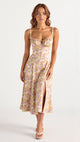 Petronella | Women's Floral Midi Dress, Sweetheart Neck, Short Sleeves