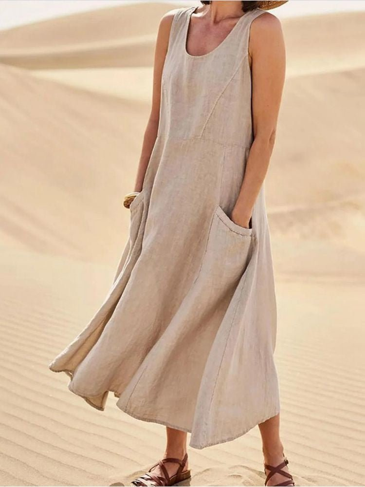 Bellamy | Women's Midi Dress, Scoop Neck, Sleeveless, Pockets