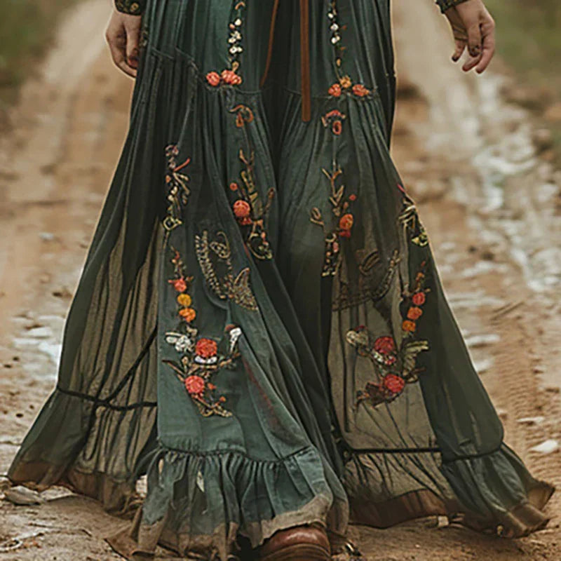 Esme | Women's Floral Maxi Dress, V-Neck, Short Sleeves