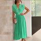 Verena | Women's Pleated Midi Dress, V-Neck, Short Sleeves