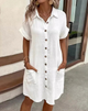 Corinne | Women's Cotton Shirt Midi Dress, Collared, Short Sleeves