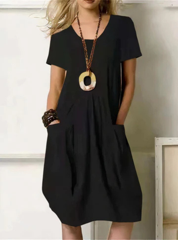 Gemma-Rose midi dress, round neck, short sleeves, pockets