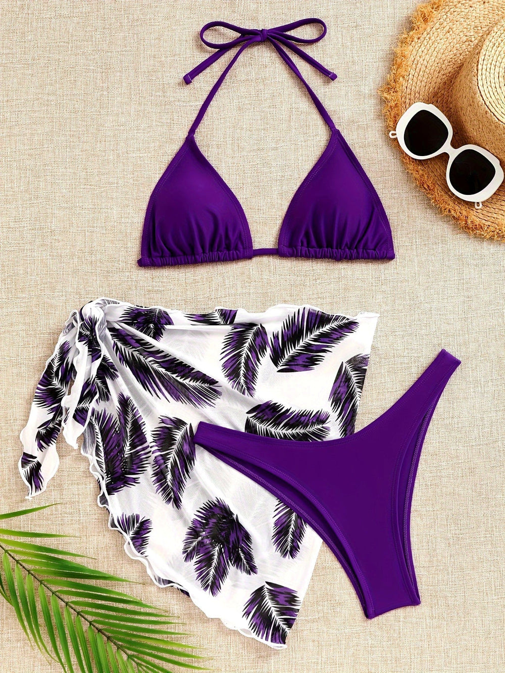 Ameline | Women's Printed Bikini Set, Halter Neck, Wrap Front