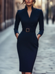 Hilaria | Women's Midi Dress, V-Neck, Long Sleeves