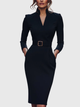Hilaria | Women's Midi Dress, V-Neck, Long Sleeves