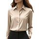 Women's collared blouse with long sleeves and button front
