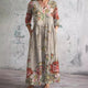 Women's Linen Floral Relaxed Midi Dress, Round Neck, Short Sleeves