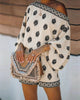 Fleurine | Women's Two-Piece Shorts Set, Skew Neck, Lantern Sleeves, Elastic Waist