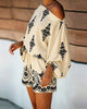 Delphine-Claire | Women's Printed Two-Piece Shorts Set, Off-Shoulder, Batwing Sleeves, High Waist
