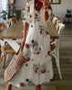 Ingrid | Women's Ikat Maxi Dress, Round Neck, Short Sleeves