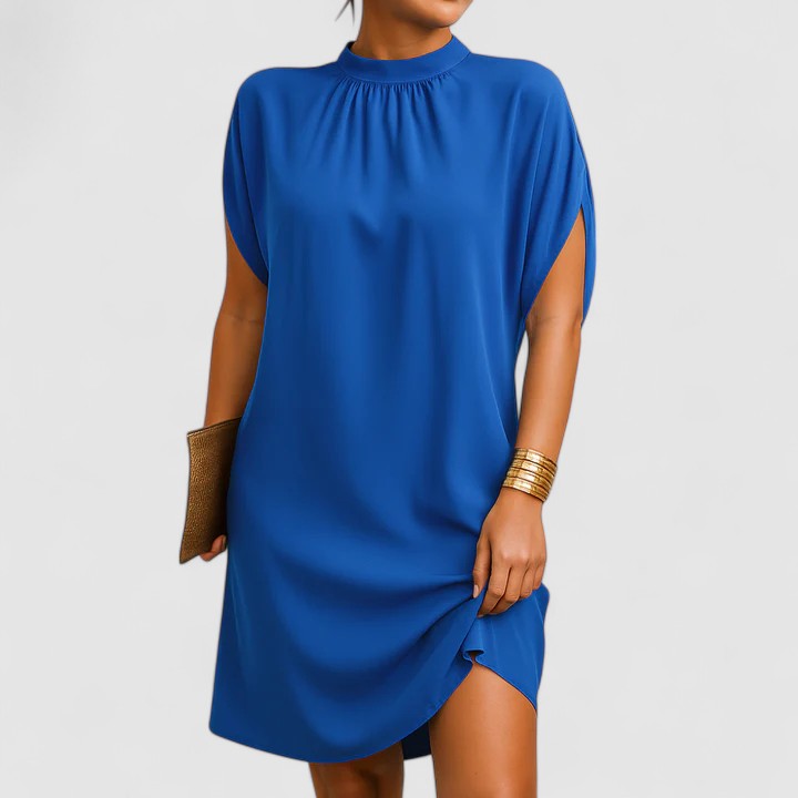 Odette | Women's Ruched Midi Dress, Round Neck, Long Sleeves