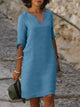 Wren | Women's Shift Midi Dress, V-Neck, Three-Quarter Sleeves