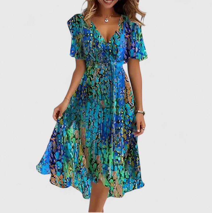 Estella | Women's Floral Mini Dress, V-Neck, Flutter Sleeves