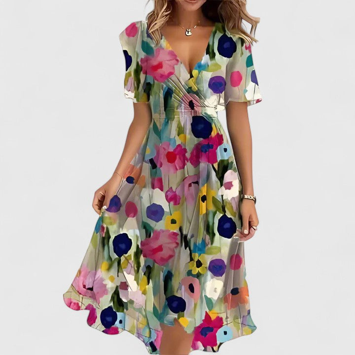 Estella | Women's Floral Mini Dress, V-Neck, Flutter Sleeves