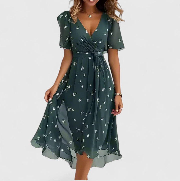 Estella | Women's Floral Mini Dress, V-Neck, Flutter Sleeves