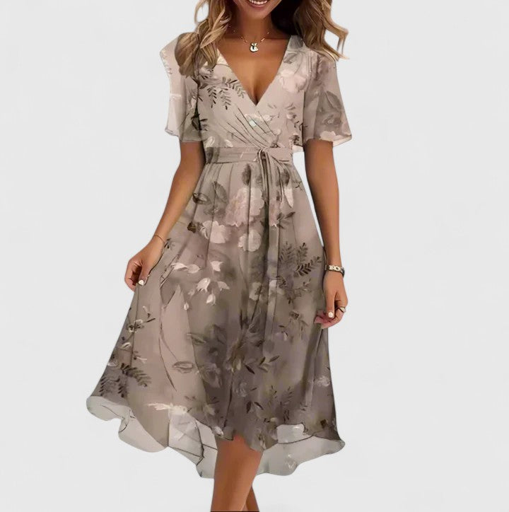 Estella | Women's Floral Mini Dress, V-Neck, Flutter Sleeves