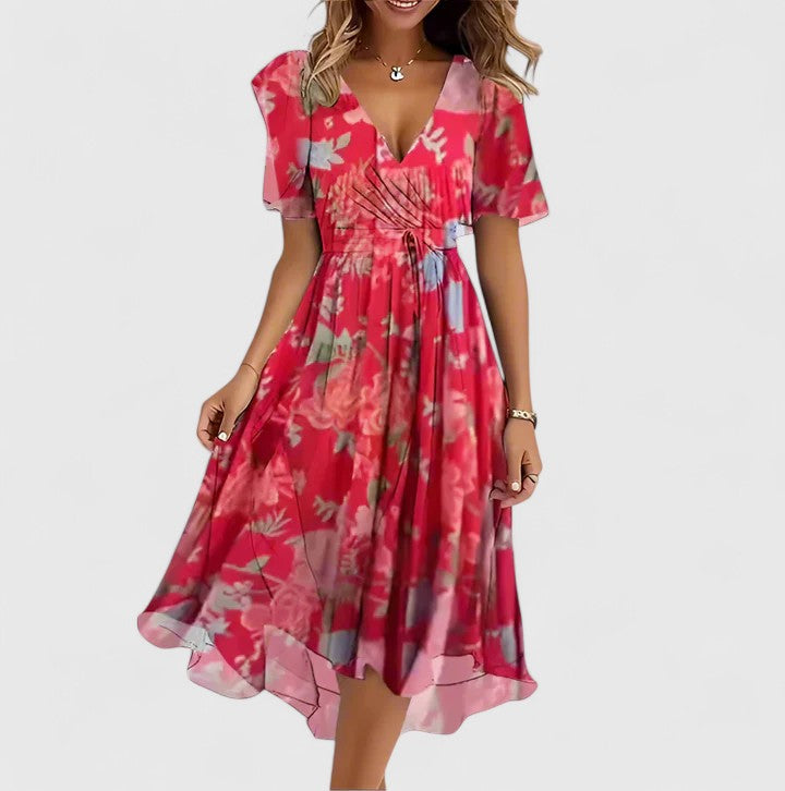Estella | Women's Floral Mini Dress, V-Neck, Flutter Sleeves