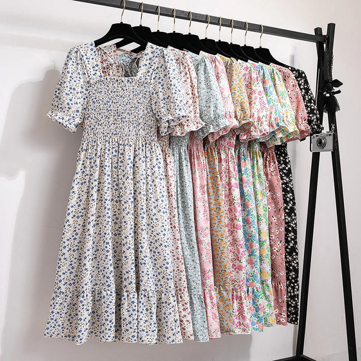 Rosaria smocked floral midi dress with puff sleeves