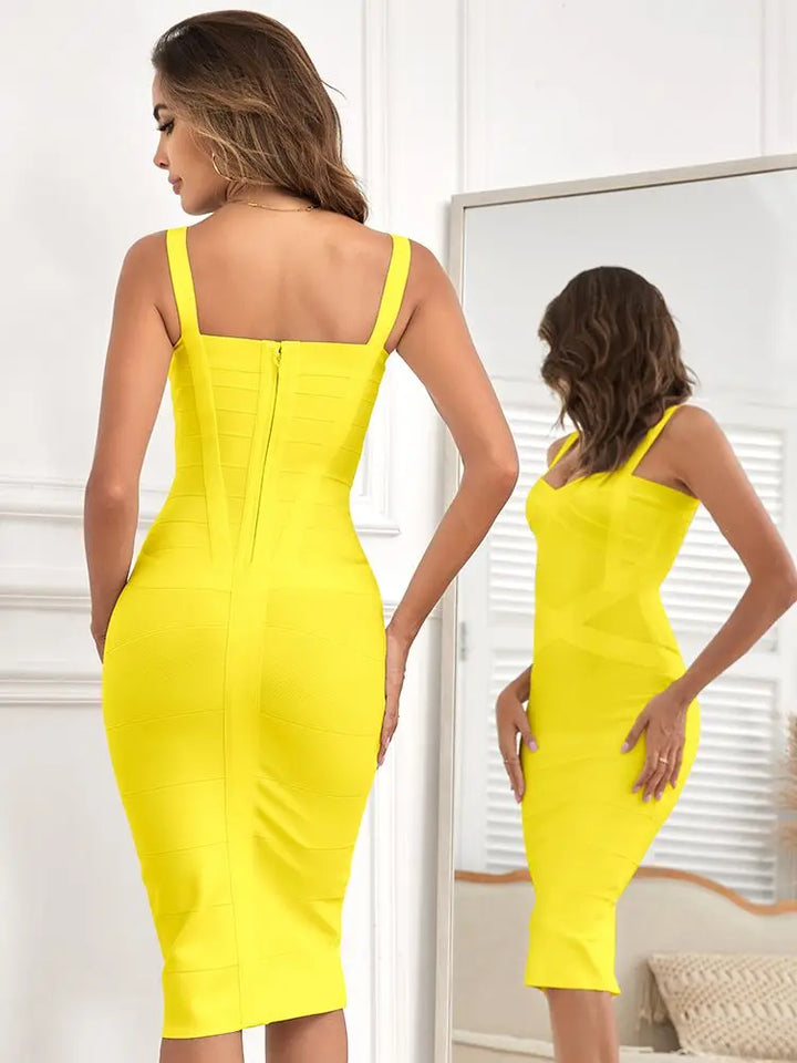 Gioconda bandage midi dress with sweetheart neckline