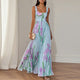 Serilda | Women's Floral Maxi Dress, Round Neck, Short Sleeves