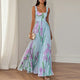 Women's floral square-neck A-line maxi dress with pleated skirt