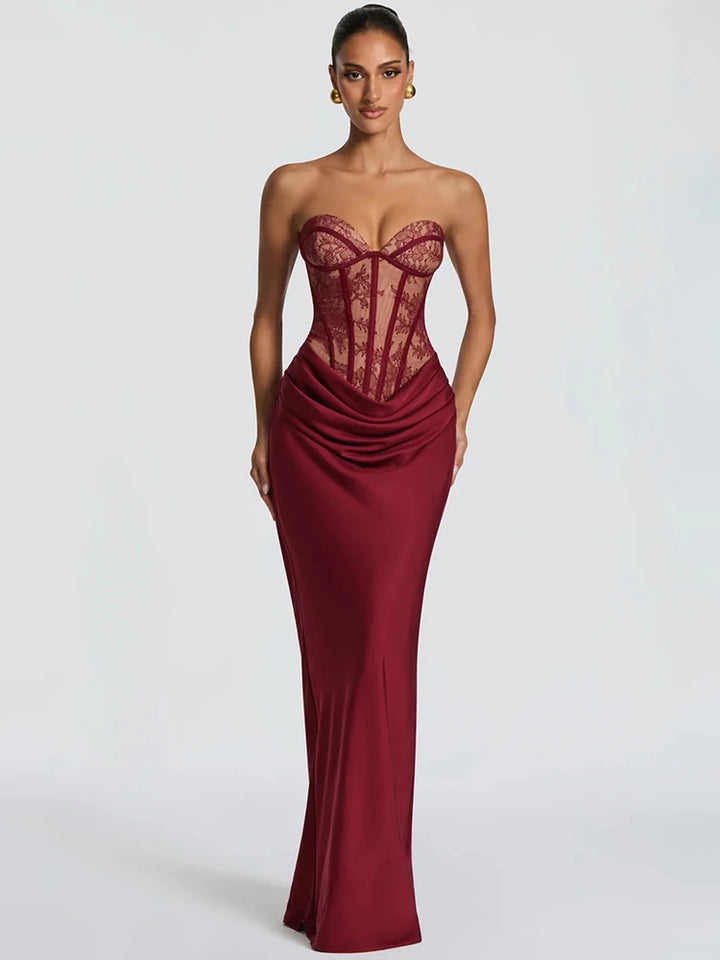 Ottavia lace corset satin maxi dress